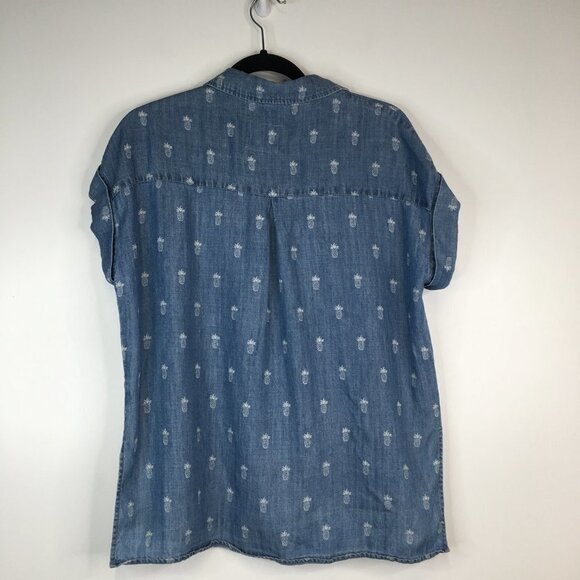 Rails Whitney Chambray Pineapple Button Down Shirt Blouse Size S - Picture 7 of 12